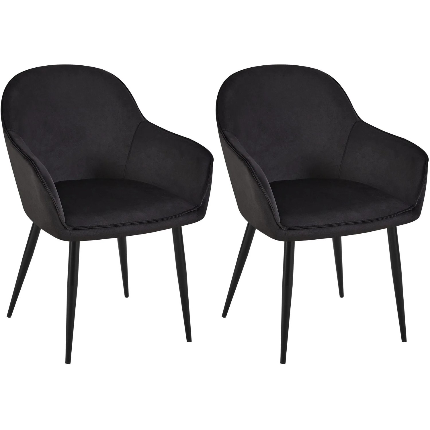 DELUKE 2er Set Esszimmerstuhl GENIM Samt Schwarz 60x60x84cm Essstühle Esszimmerstühle Küchenstühle Wohnzimmerstühle