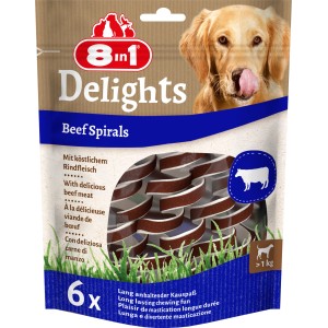 8in1 Delights Beef Spirals: Hunde-Kaustreifen mit Rindfleisch für langanhaltenden Kauspaß.
