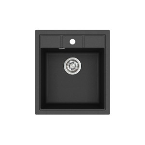Schwarze Helika Einbauspüle aus Granitverbundstoff, 46x51 cm, für kleine Küchen.
