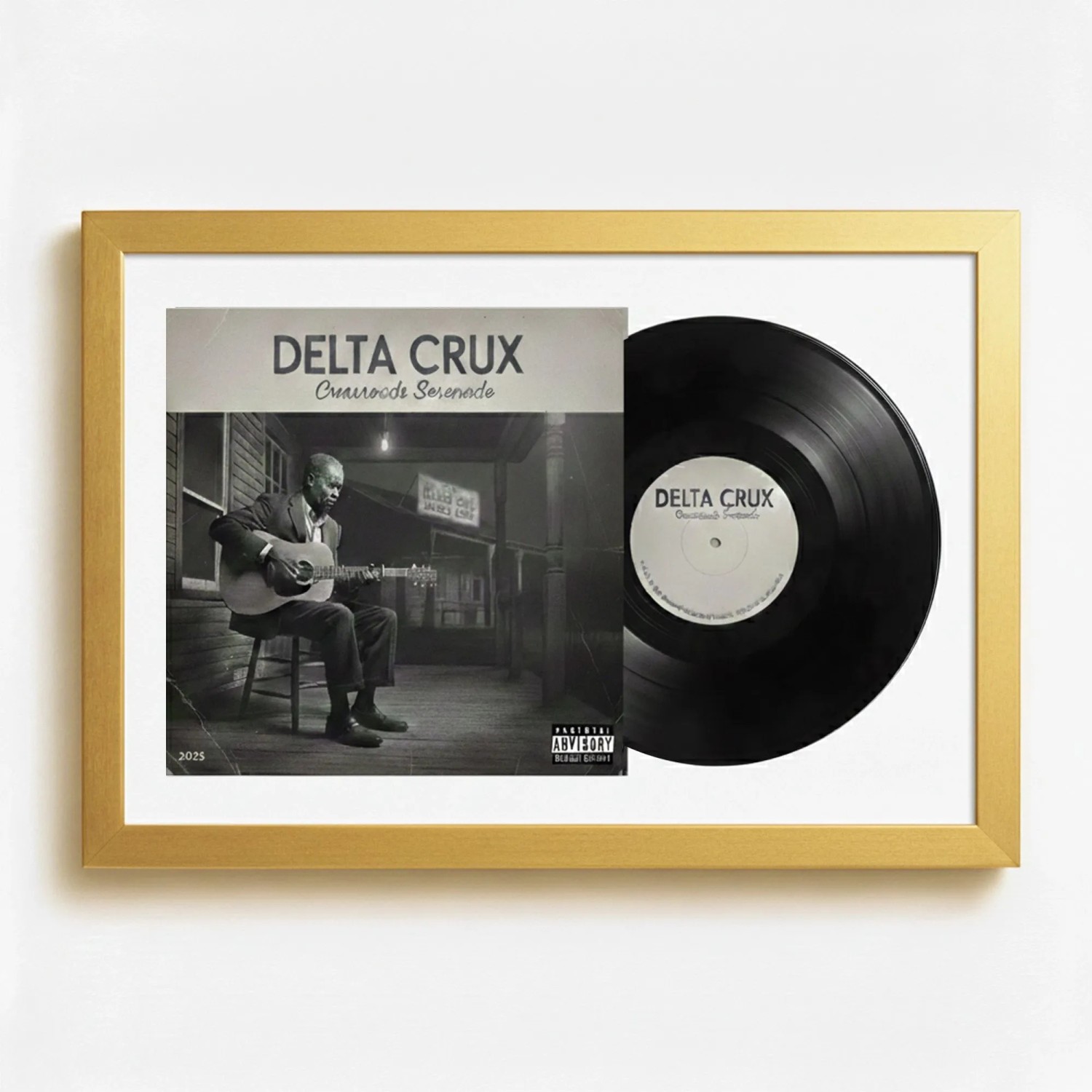 K-Möbel Schallplatten Rahmen Gold 40x60cm mit Weißem Passepartout für Vinyl & Cover