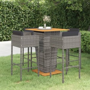 Graues 5-tlg. vidaXL Gartenbar-Set aus Rattan mit Tisch, Barhockern und Kissen.