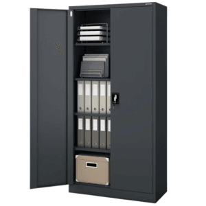 JAN NOWAK Aktenschrank, abschließbarer Büroschrank mit Flügeltür, anthrazit, 185x90x40 cm, mit Ordnern und Zubehör
