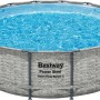 Bestway Stahlrahmenpool Set Power Steel Swim Vista, Ø 488 cm, grau, mit Fenster, Leiter, Filter und Abdeckplane.