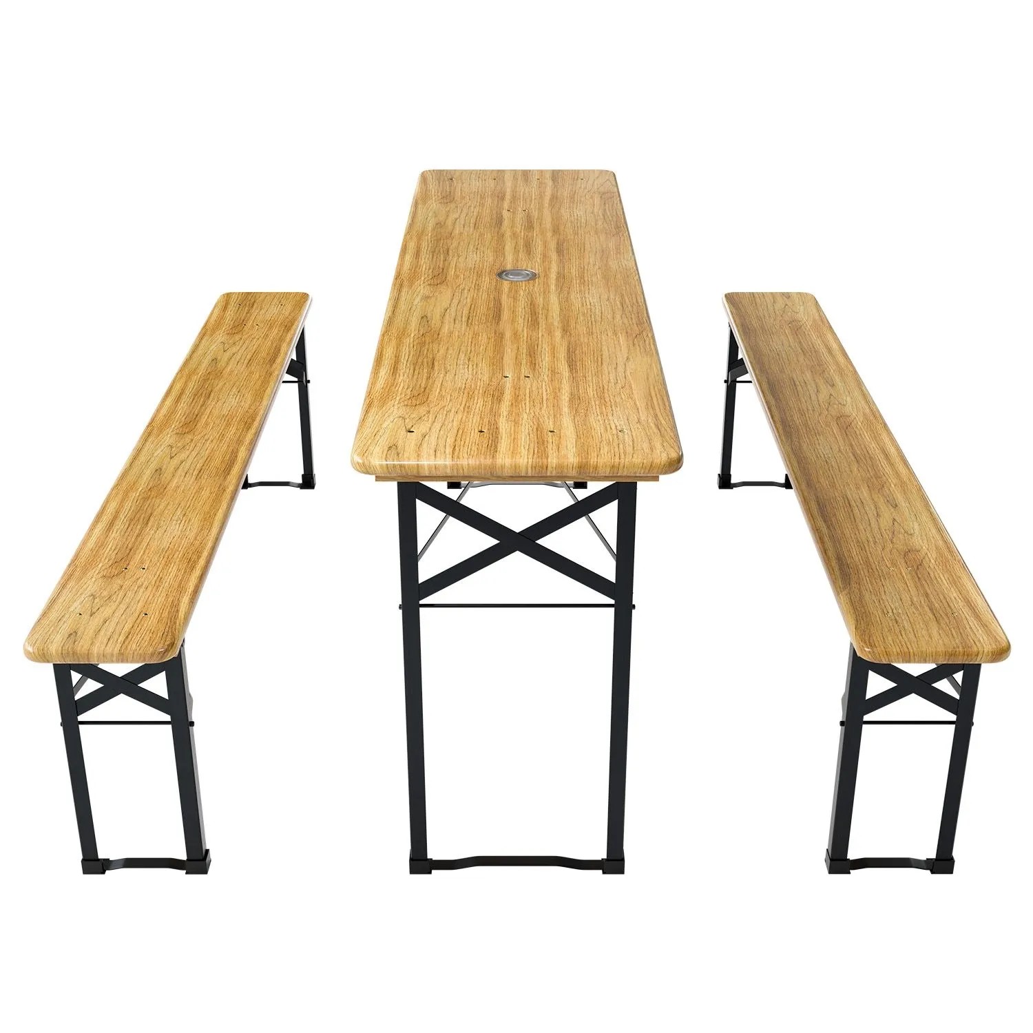 Juskys Bierzeltgarnitur Bichl, 3-teilig, Tannenholz lackiert, 170 cm, mit Tisch und 2 Bänken.