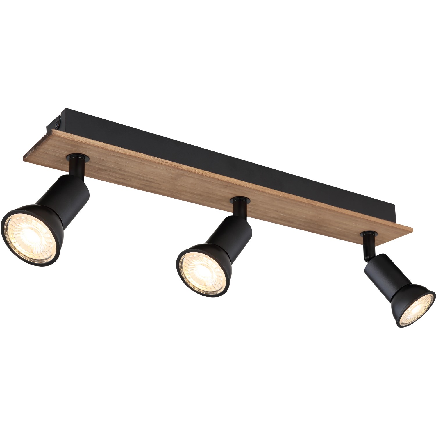 Globo Strahler Drew, 3-flammig, dunkelbraunes Holz, schwarze Spots, 400x60x90 mm.