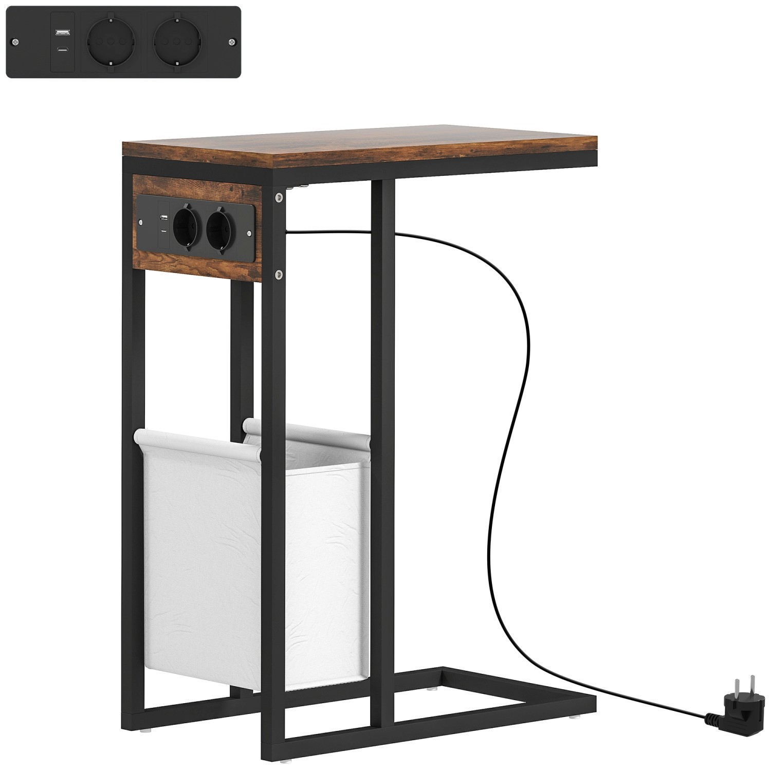 HOMCOM Beistelltisch MDF Stahl 46L x 25B x 62,5H cm Rustikal-Braun günstig online kaufen