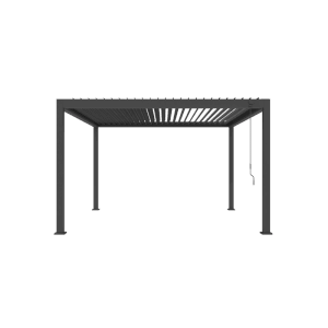 Anthrazitfarbene MWH Pergola 4x4m mit verstellbaren Aluminium-Lamellen für Garten & Terrasse. Sonnenschutz.