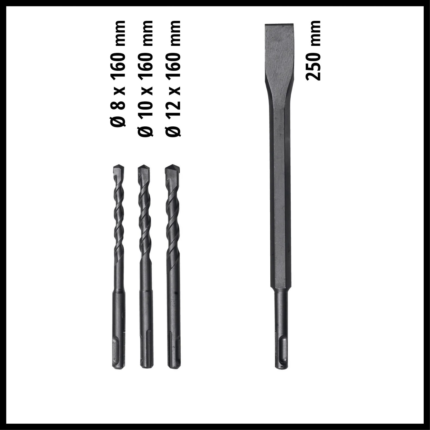 Bohrer- und Meißel-Set für Einhell Bohrhammer TC-RH 620 4F Kit, verschiedene Größen.