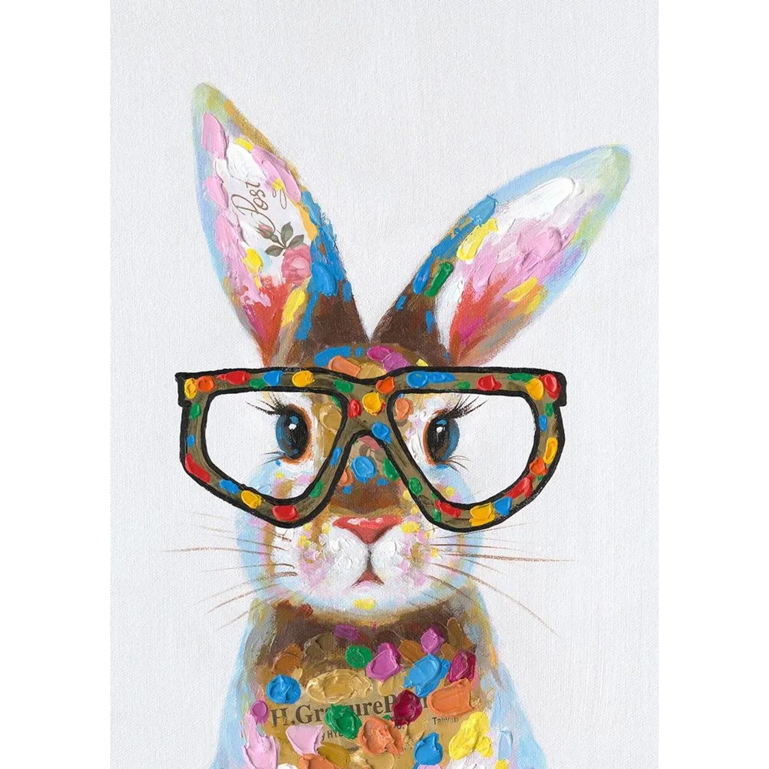 Art Universe Leinwandbild Bunter Hase mit Brille 50 x 70 cm