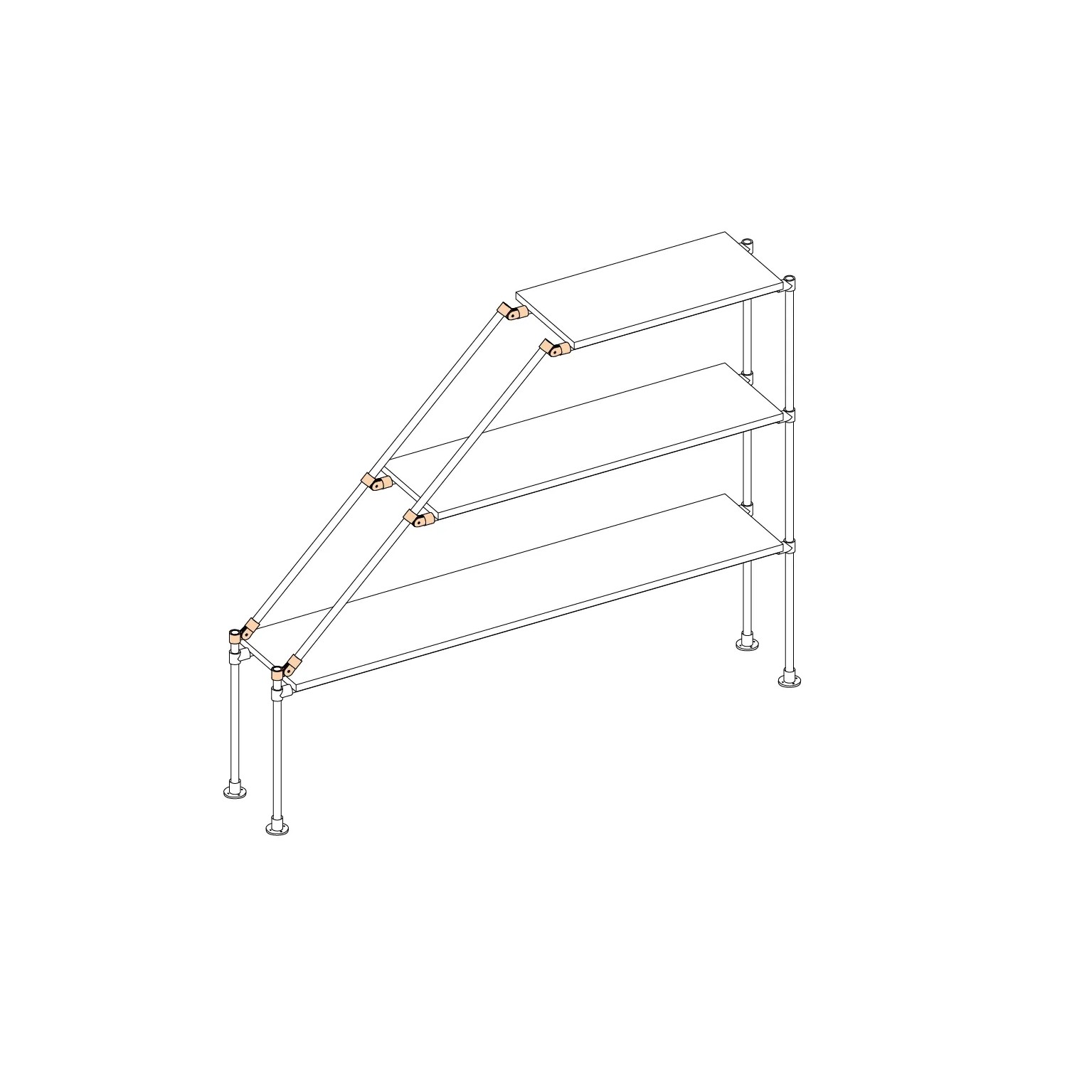 Skizze eines Regals mit Stahlrohr-Gelenkstücken, schwarz matt, für individuellen Möbelbau.