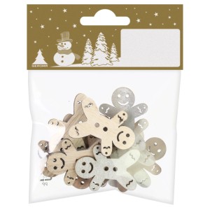 Holz Lebkuchenmänner, 12 Stück, Weihnachtsdeko zum Streuen im Beutel.