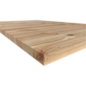 Massive Kiefer Arbeitsplatte, 300x60x2,7cm, Holzmaserung sichtbar.