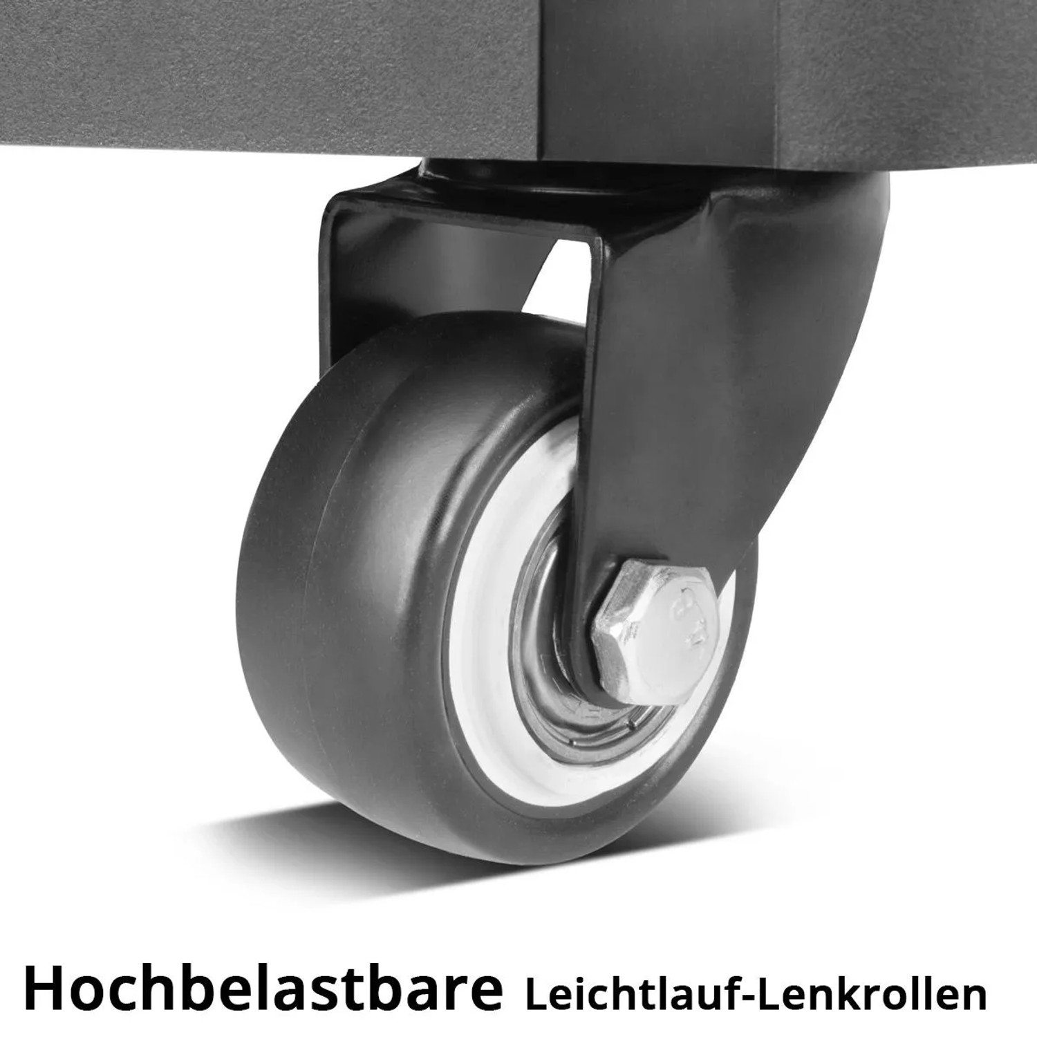 Detailaufnahme: Lenkrolle am STAHLWERK Werkzeugtrolley für einfachen Transport.