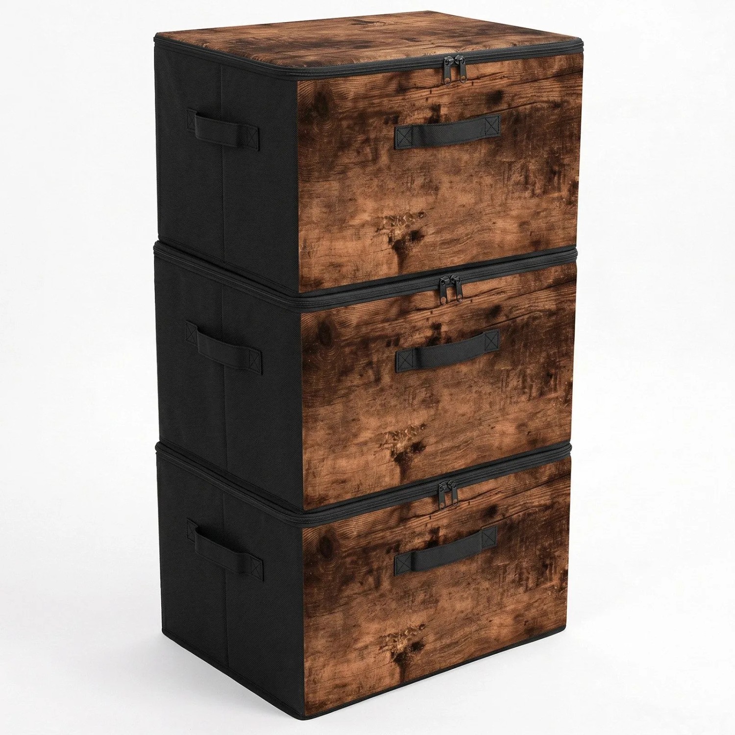 Sekey Aufbewahrungsboxen Stoffboxen mit Deckel 45 L Stapelbar Faltbar 3er Set Ordnungsbox Organizer für Kleidung Vliesstoff Kleiderschrank und Regal