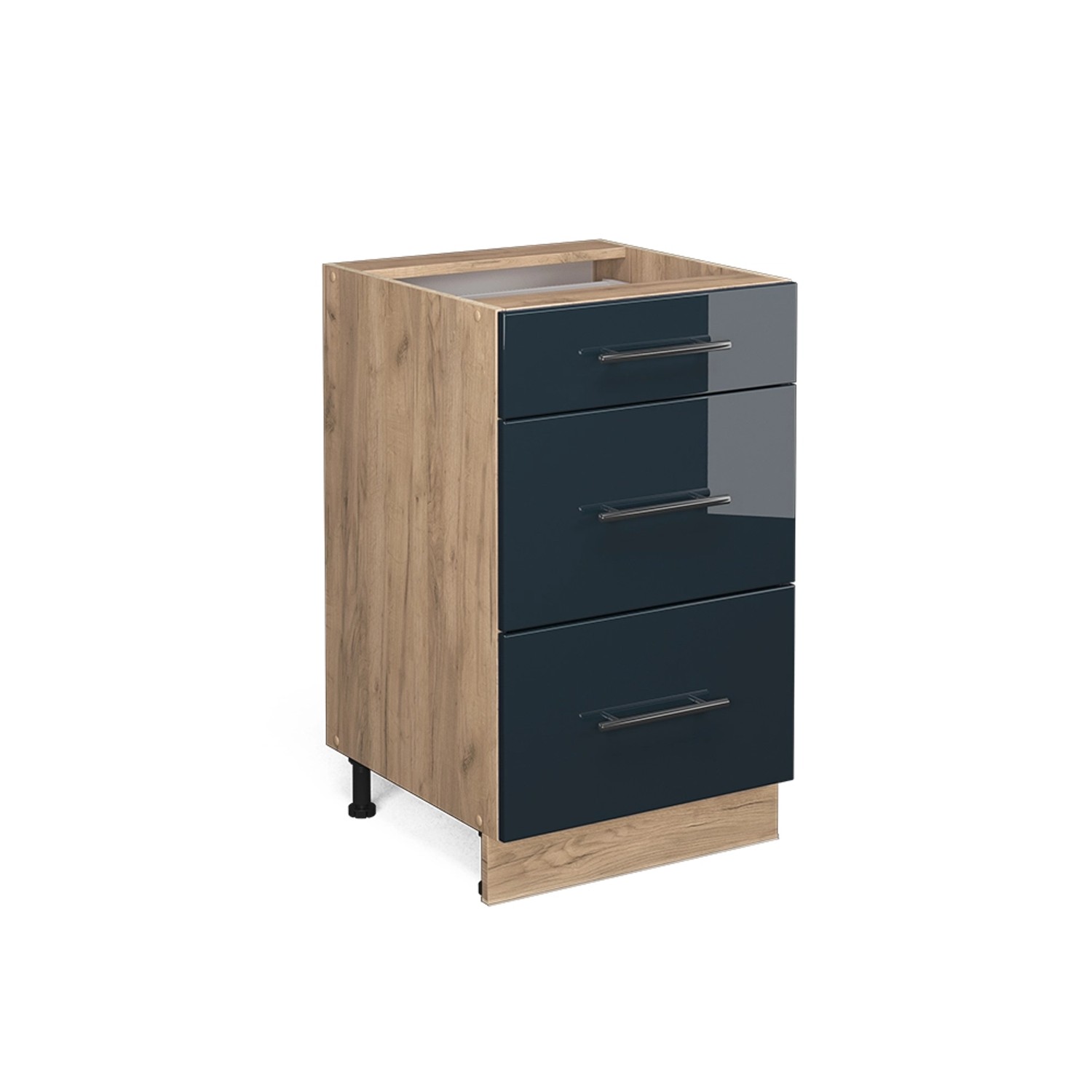 Vicco Küchenunterschrank Fame-Line Dunkelblau Hochglanz/Goldkraft Eiche 50 cm ohne Arbeitsplatte mit Goldkraft Eiche Kor...