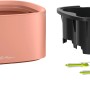 Lechuza Pila Color Pflanzgefäß in Korallrot mit Stick-Bewässerungssystem und Zubehör.