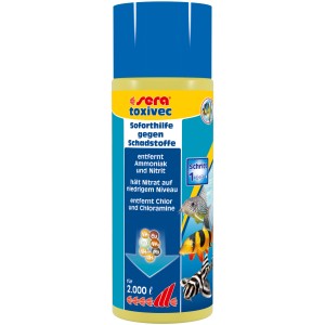 Sera Toxivec Aquarium Wasseraufbereiter, 500ml Flasche zur Schadstoffentfernung.