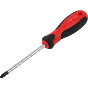 Schraubendreher PH2 x 100 mm mit rot-schwarzem Griff und verchromter Spitze.