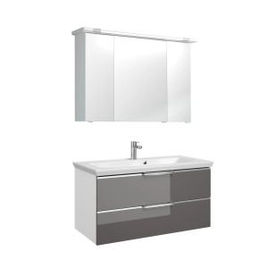 Pelipal Badmöbel-Set Trentino 107 cm Weiß / Grau Glas 3-tlg.