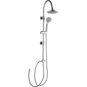 Verchromtes 5-teiliges Überkopfbrause-Set mit Handbrause, Brauseschlauch und Duschstange.