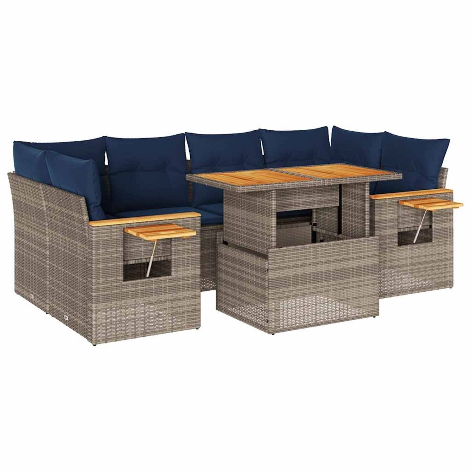 vidaXL 7-Tlg Garten-Sofagarnitur mit Kissen Grau Poly Rattan 3327568