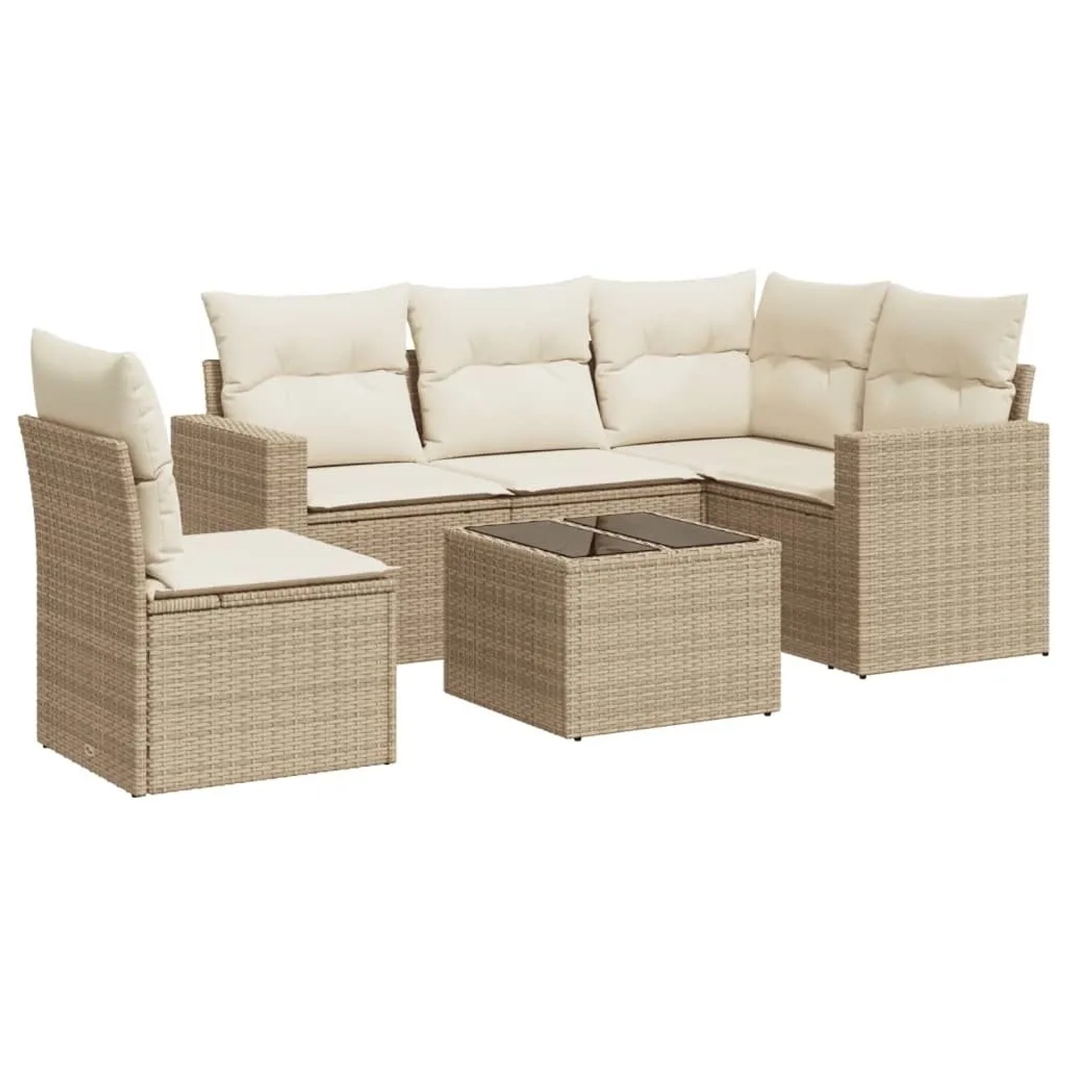 vidaXL 6-Tlg Garten-Sofagarnitur mit Kissen Beige Poly Rattan 3251315
