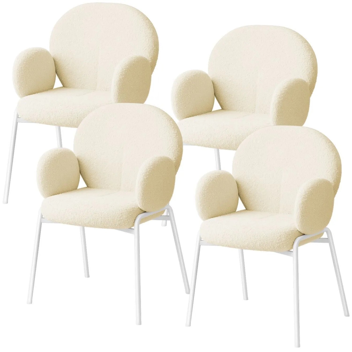 Tectake Stuhl Scandi Gepolstert Mit Bouclé Bezug Hohe Rückenlehne  Bequeme Armlehnen 4Er Set 61 50 x 62 x 90 cm Creme