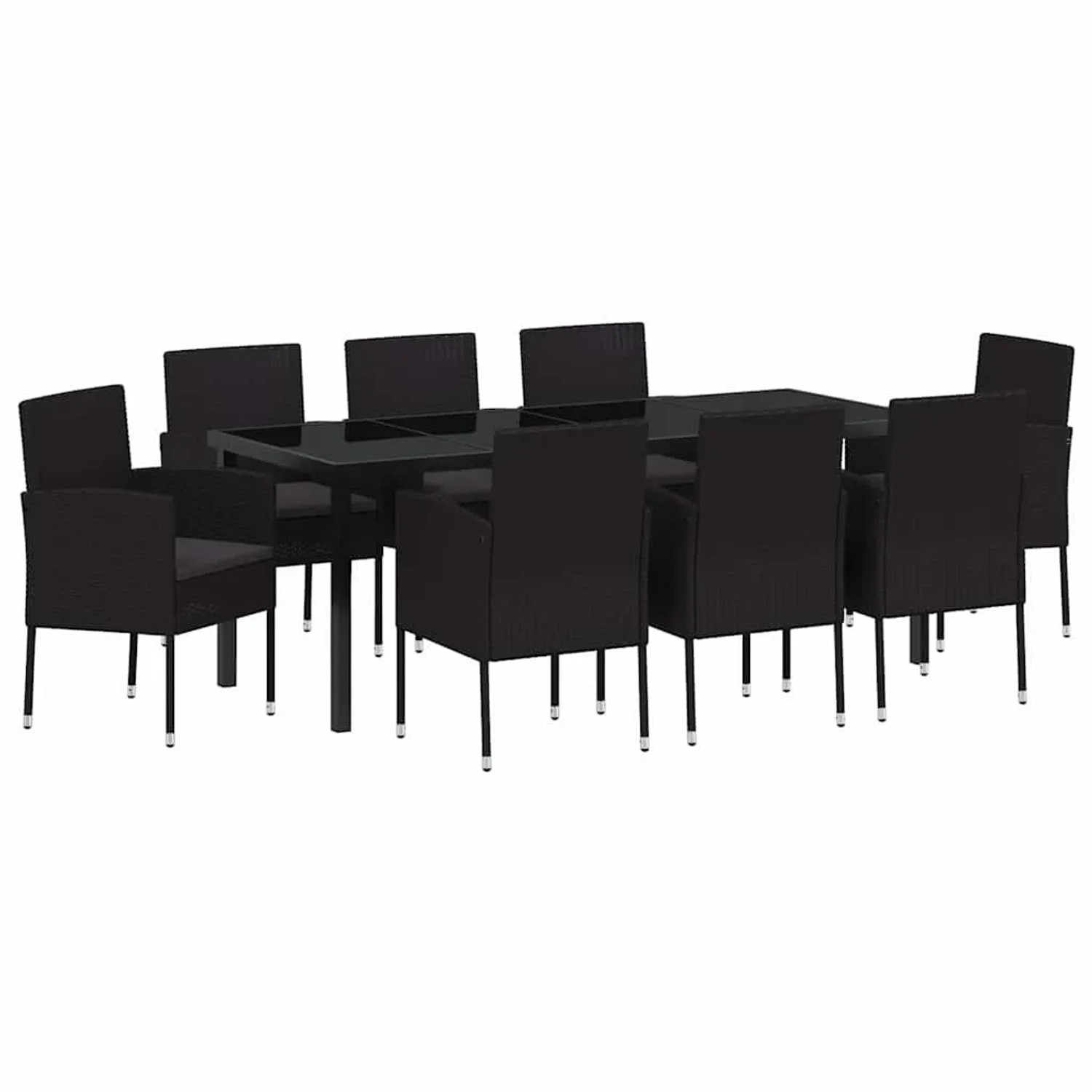vidaXL Garten Essgruppe mit Kissen 9-Tlg Schwarz Poly-Rattan 3380070