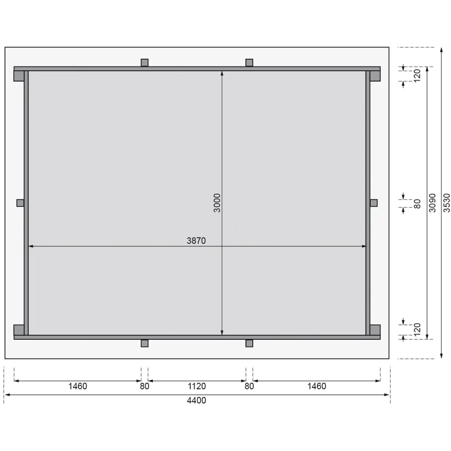 Draufsicht Karibu Pool 2 44 mm KDI mit Maßangaben, Holzpool für den Garten.