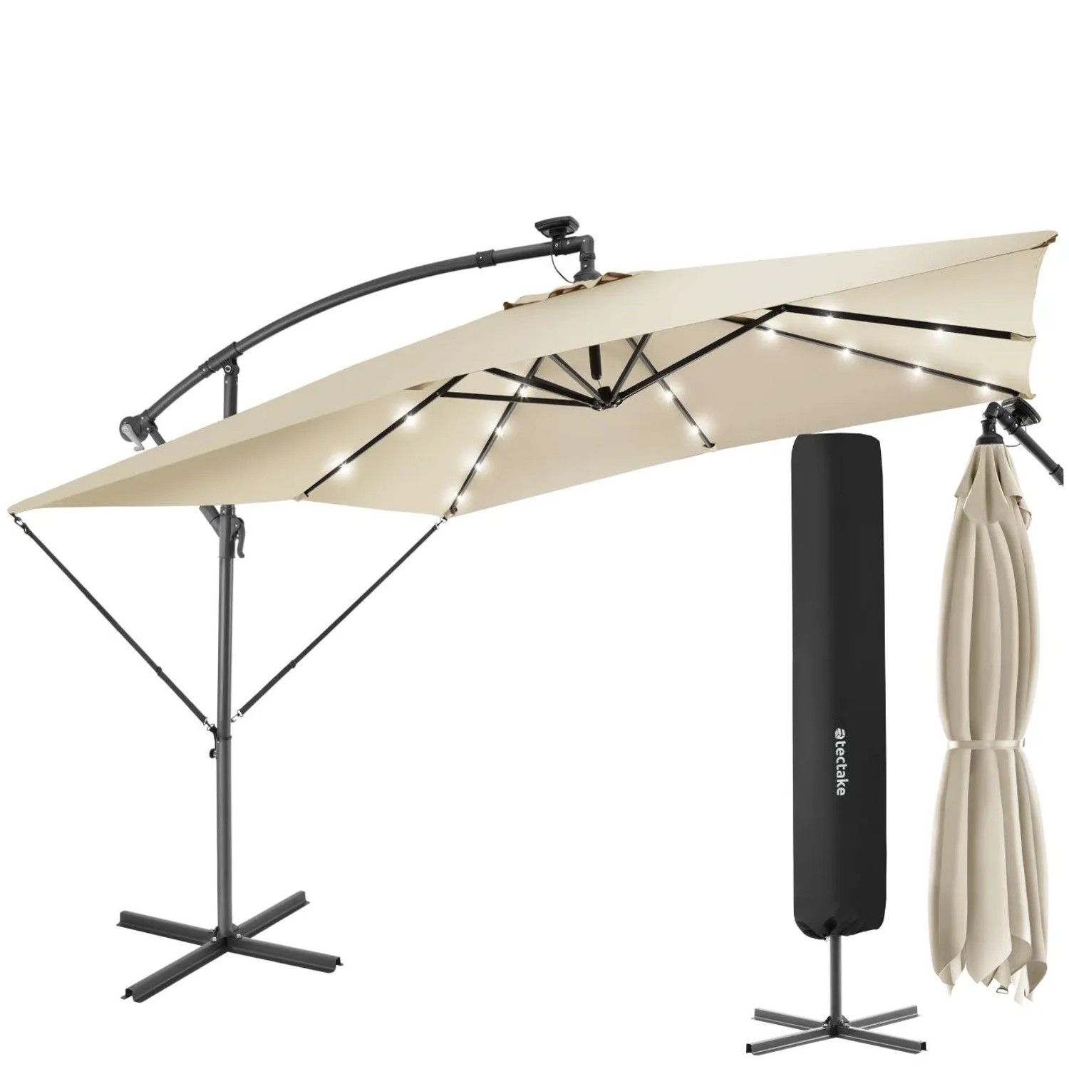 Tectake Sonnenschirm Sunna 250 X 250 Cm Mit Led Solar Beleuchtung Leichtgängiger Mechanismus 300 X 250 X 250 Cm Beige