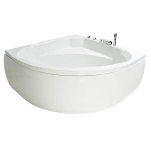 Weiße Basera Eckbadewanne Korfu 155x155 cm mit Armatur.