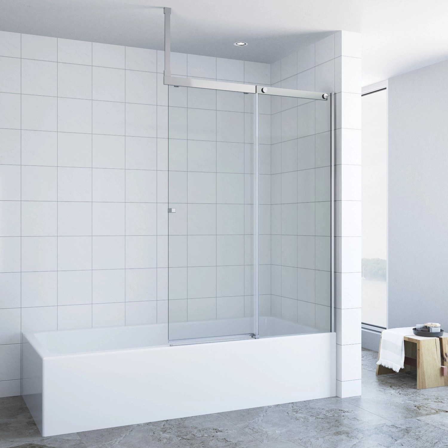 Aquabatos 110 x 150 cm Badewannenaufsatz Glas Duschwand mit Schiebetür Duschwand Duschabtrennung Duschtrennwand aus 6 mm Einscheiben-Sicherheitsglas_5