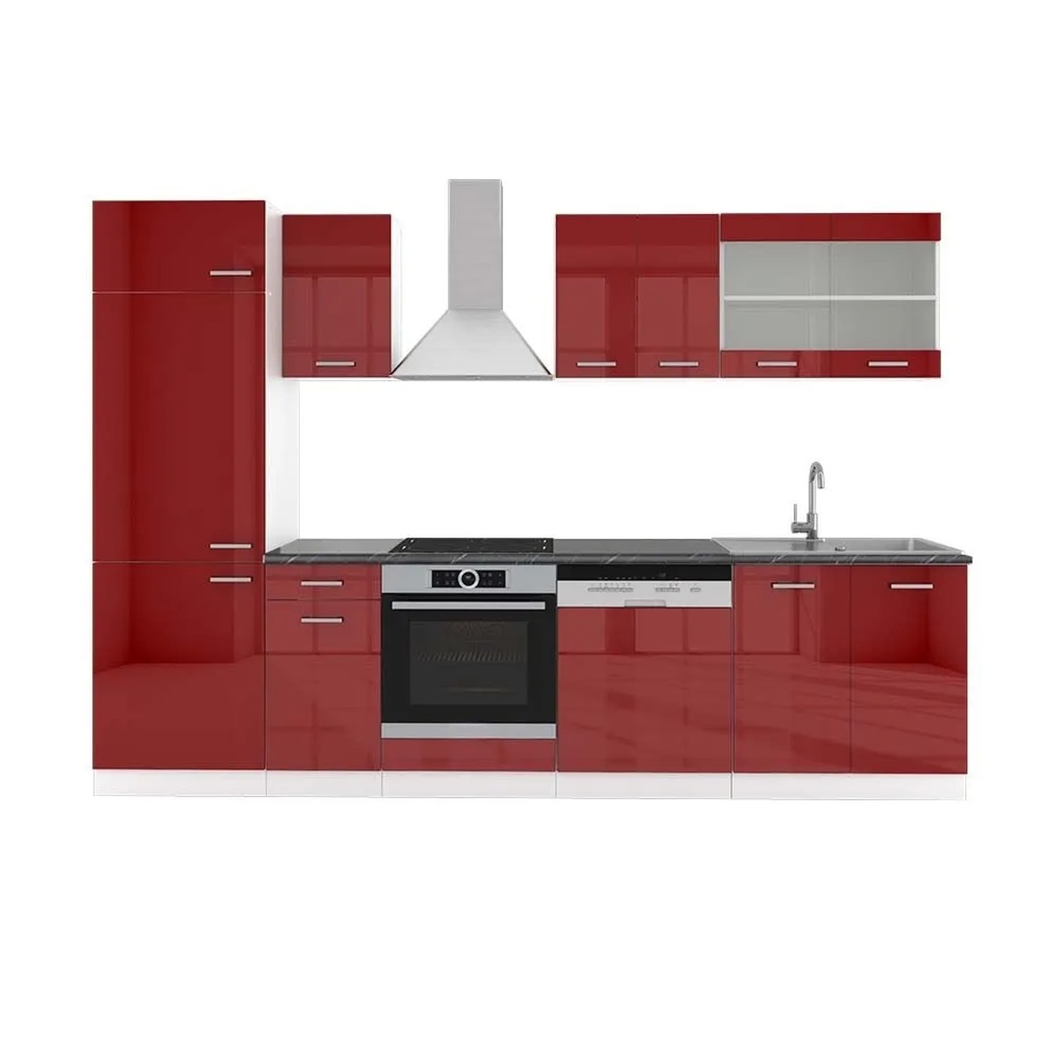 Vicco R-Line Küchenzeile Bordeaux Hochglanz Weiß 300 cm AP Anthrazit ohne E-Geräte
