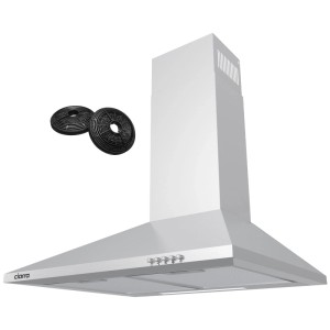 CIARRA Wandhaube 60 cm in Silber mit Druckknöpfen, LED-Beleuchtung und 2 Kohlenstofffiltern für Umluft.