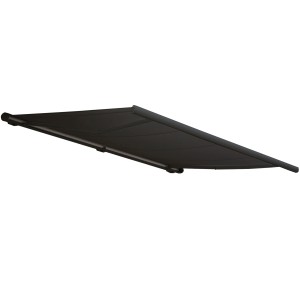 Anthrazitfarbene MCW Kassettenmarkise 5x3m aus Acryl, geeignet für Terrasse und Balkon.