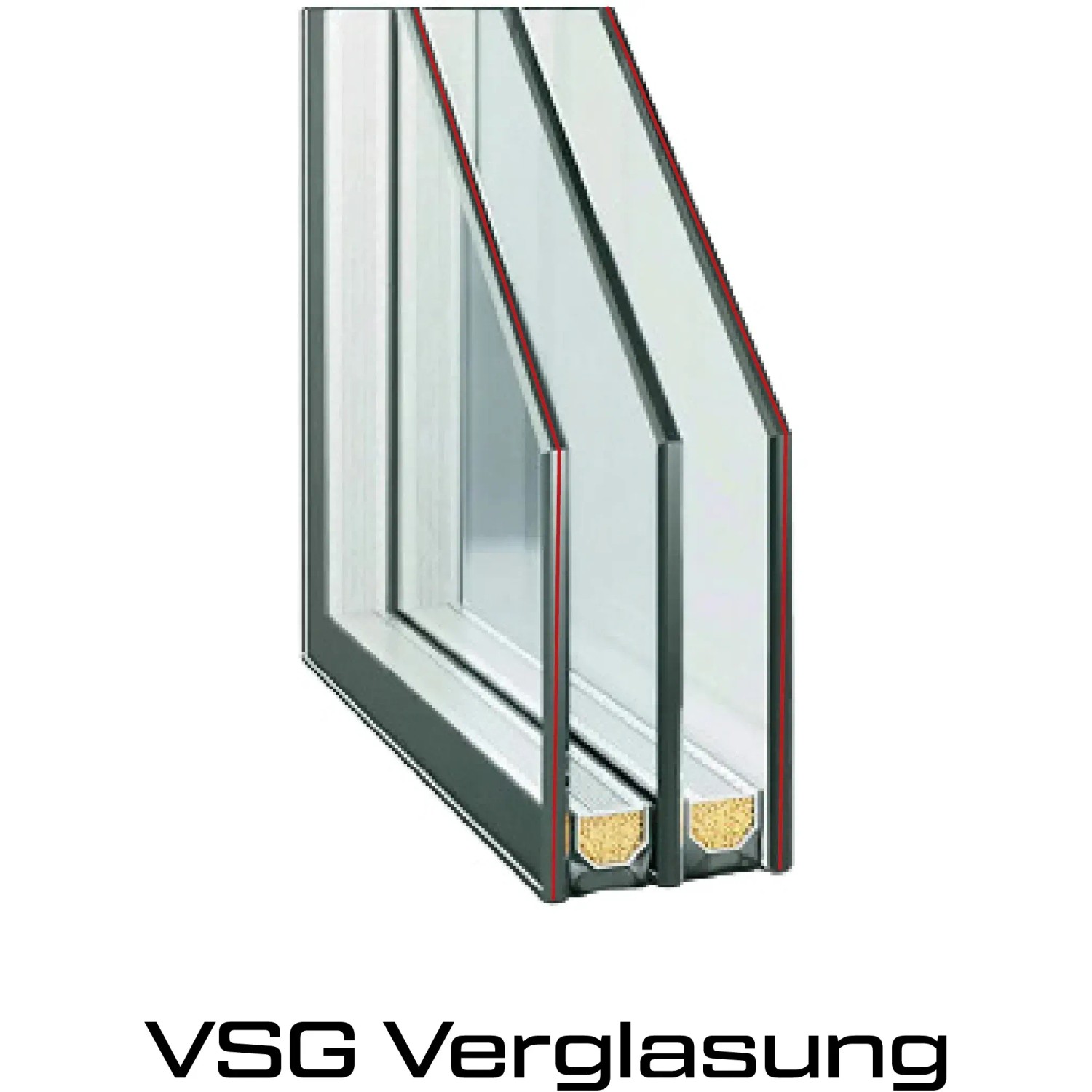 Detailaufnahme der 3-fach VSG-Verglasung der grauen ThermoSpace Prime Palermo Haustür.
