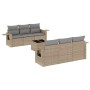 7-teilige Garten-Sofagarnitur Beige Poly Rattan mit Kissen und Tisch. Gartenmöbel für Terrasse und Garten.