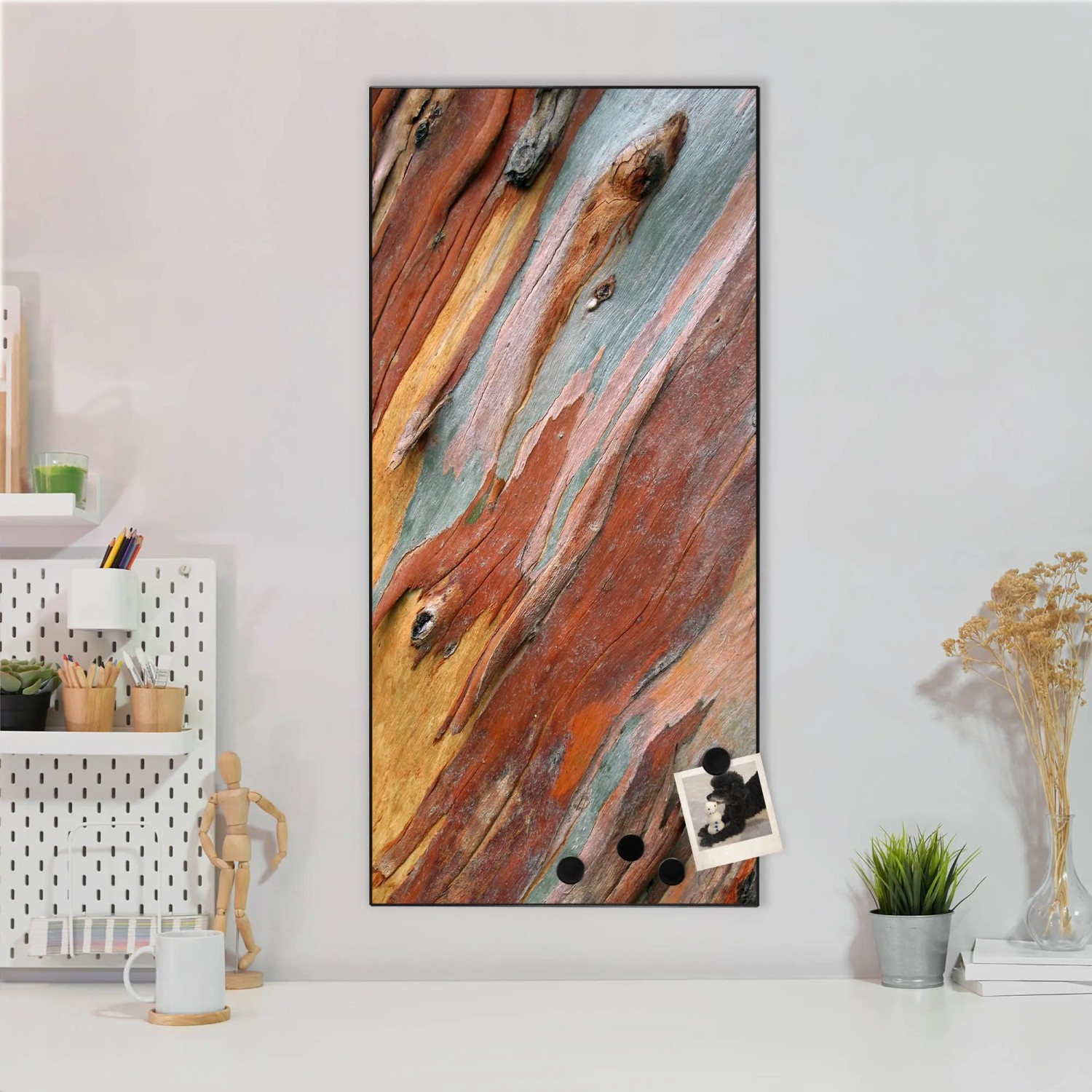 Banjado Magnettafel 37x78cm mit farbigem Holz Motiv. Magnetwand für Notizen und Fotos.