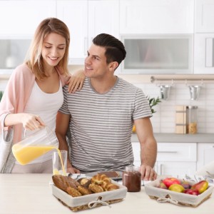 Relaxdays Brotkorb 3er Set Stroh Natur/Creme mit Stoffeinsatz