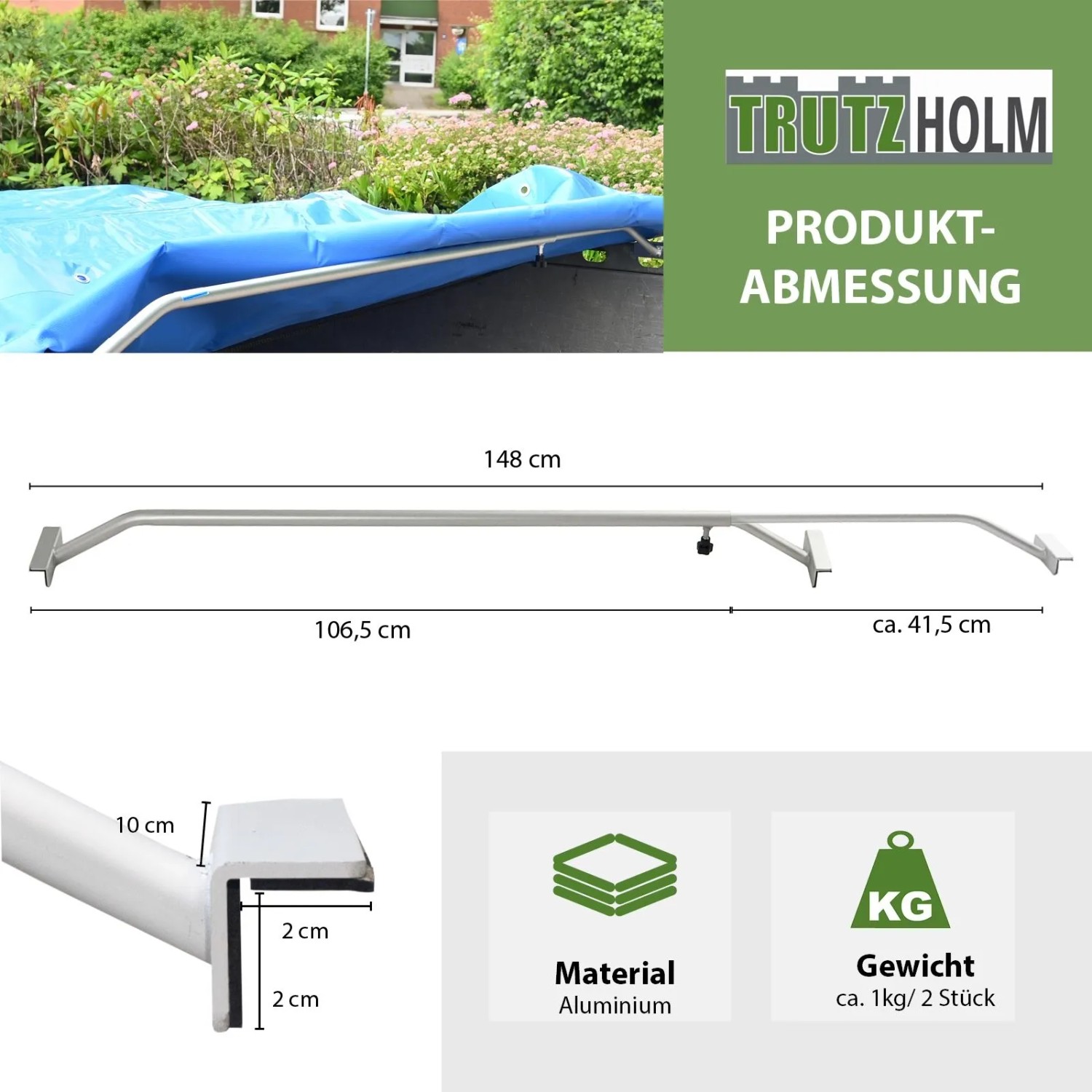 3er Set TRUTZHOLM Alu Planenbügel, verstellbar für Autoanhänger, zur Planenstütze.