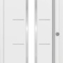 Weiße Sicherheits-Haustür ThermoSpace Milano Prime RC2 mit Edelstahlgriff und Glaseinsatz.