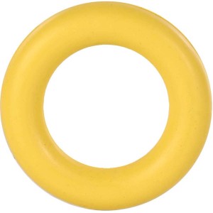Gelber Jollypaw Ring aus Naturgummi, ein Apportierspielzeug für Hunde.