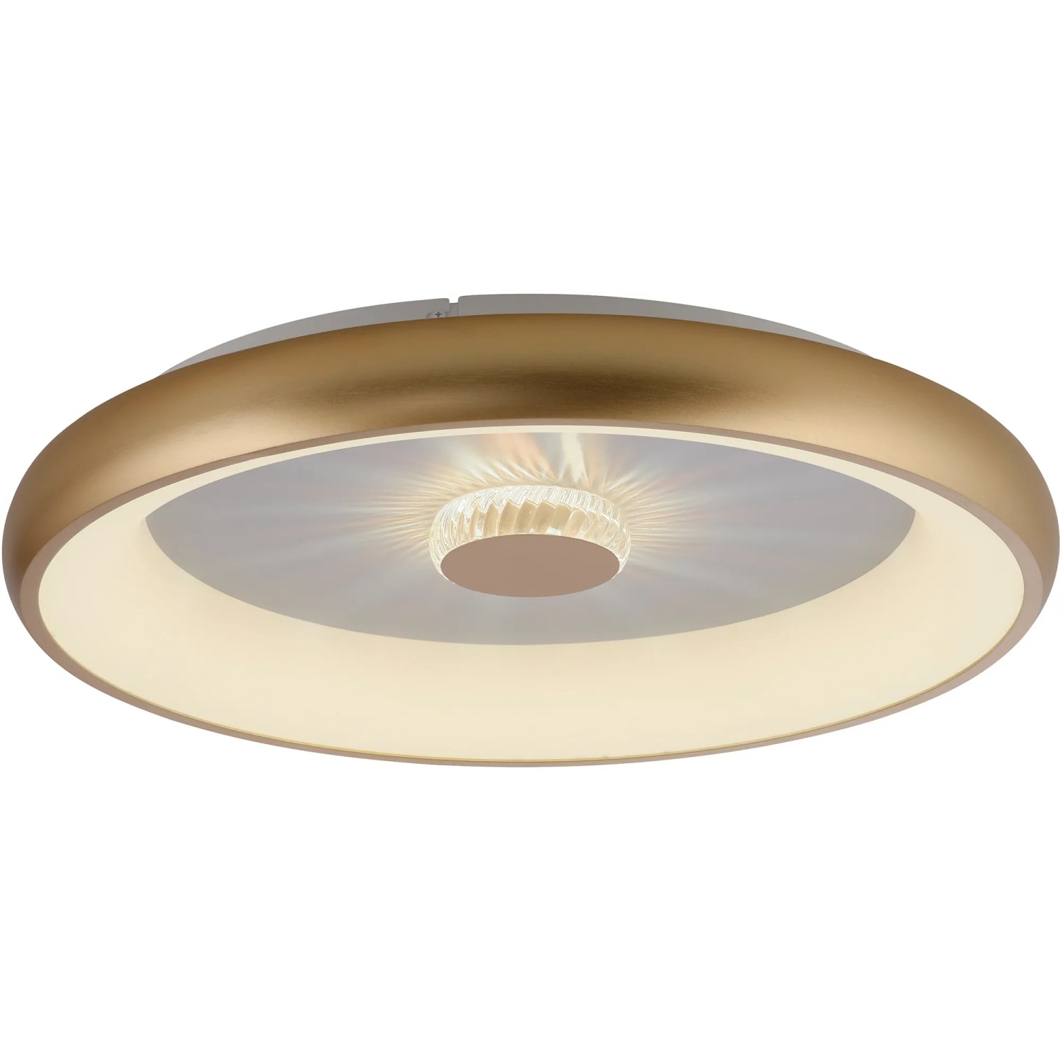 LED-Deckenleuchte Vertigo in Messing-Optik, Ø 61,5 cm, mit Kristalleffekt für Wohnraumbeleuchtung.