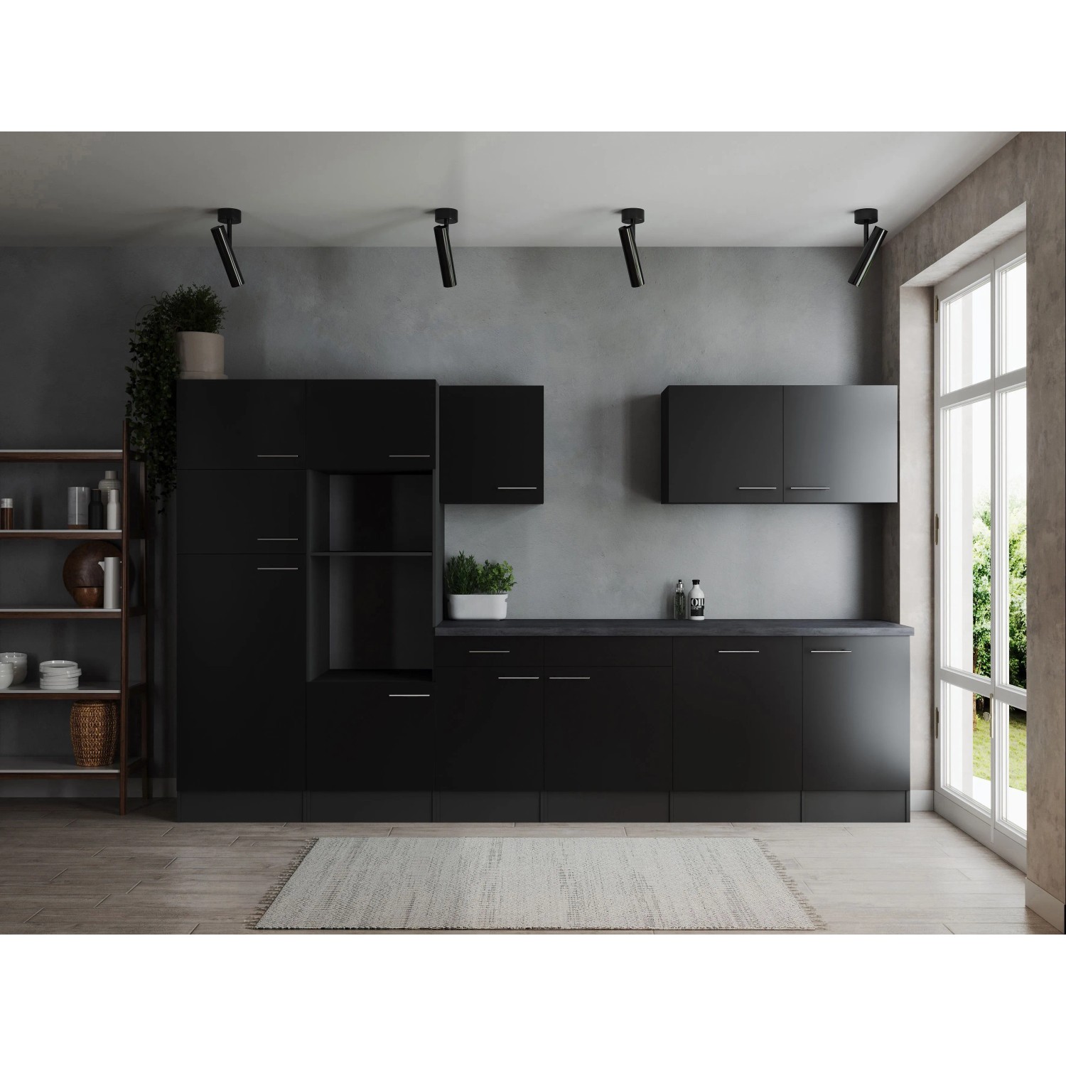 Respekta Küchenzeile Oliver 340 cm Schwarz ohne E-Geräte