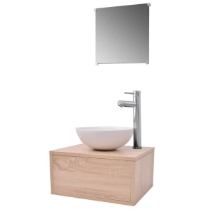 vidaXL 4-Tlg Badmöbel-Set mit Waschbecken und Wasserhahn Beige 273686