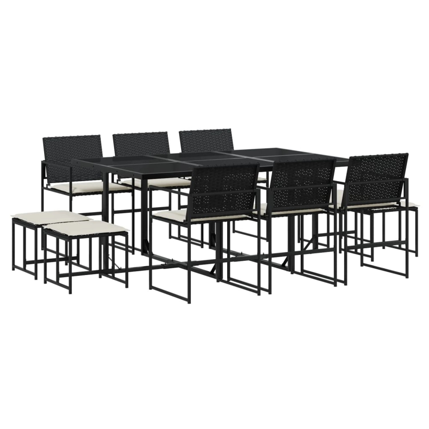 vidaXL 11-Tlg Garten-Essgruppe mit Kissen Schwarz Poly Rattan 3295069