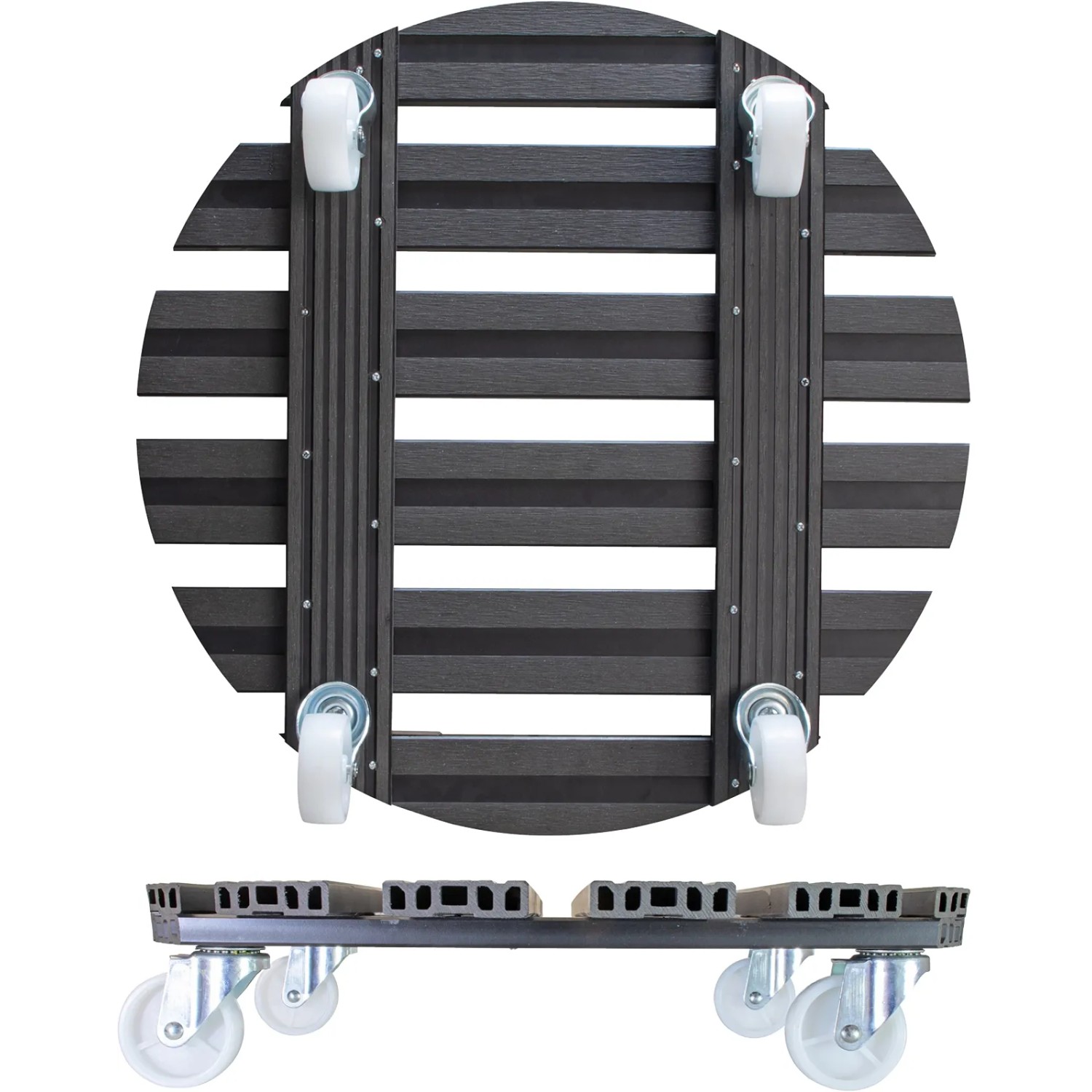 Wagner WPC Pflanzenroller GH 0565, Ø 50 cm, anthrazit, mit Rollen. Aus wetterfestem WPC und FSC®-zertifiziertem Holz.