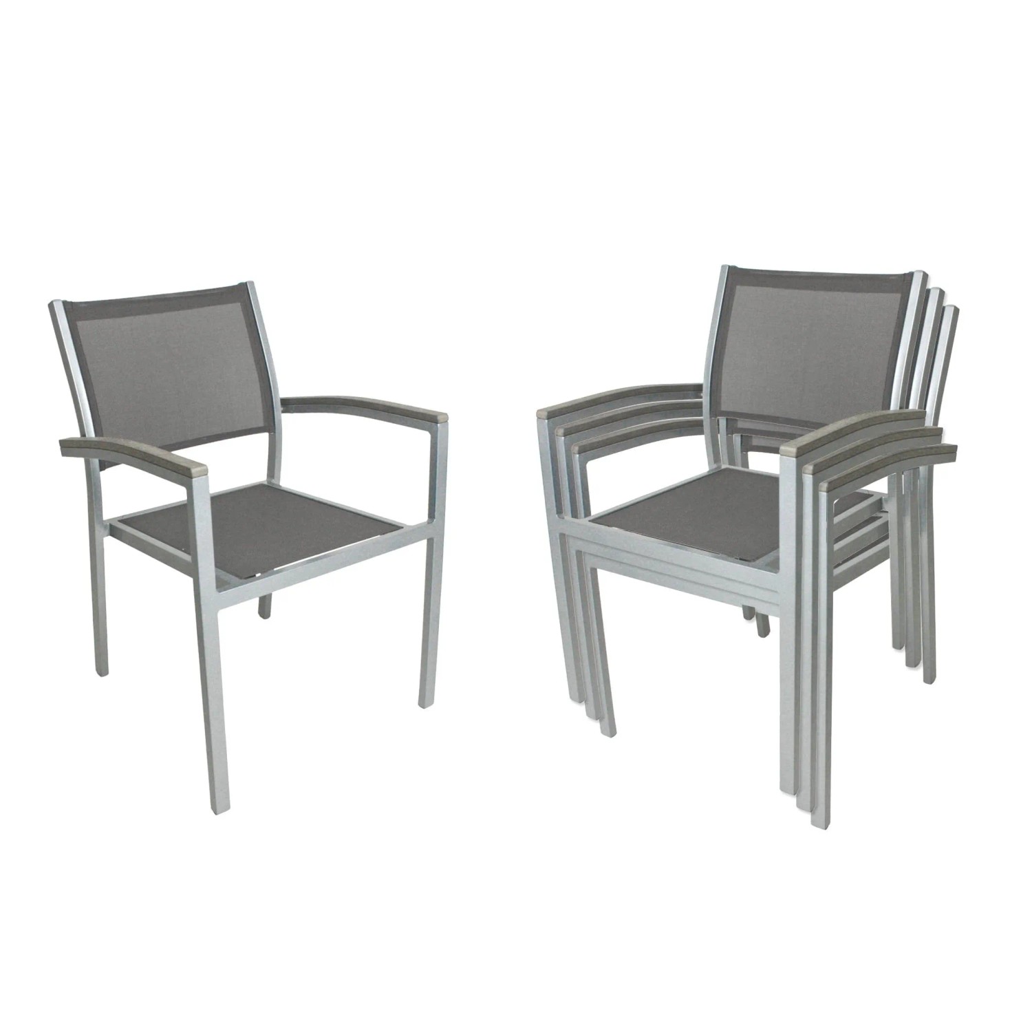 DELUKE Gartenstuhl 4er Set SARAH Kunststoff Grau Stapelstuhl Wetterfest Terrassenstuhl Outdoor Essstühle