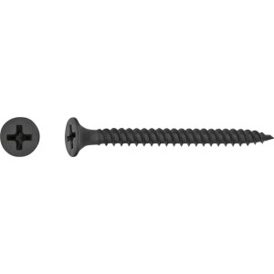 Schwarze Schnellbauschraube Ø 3,9x25 mm mit PH-Trompetenkopf, Vollgewinde für Trockenbau.