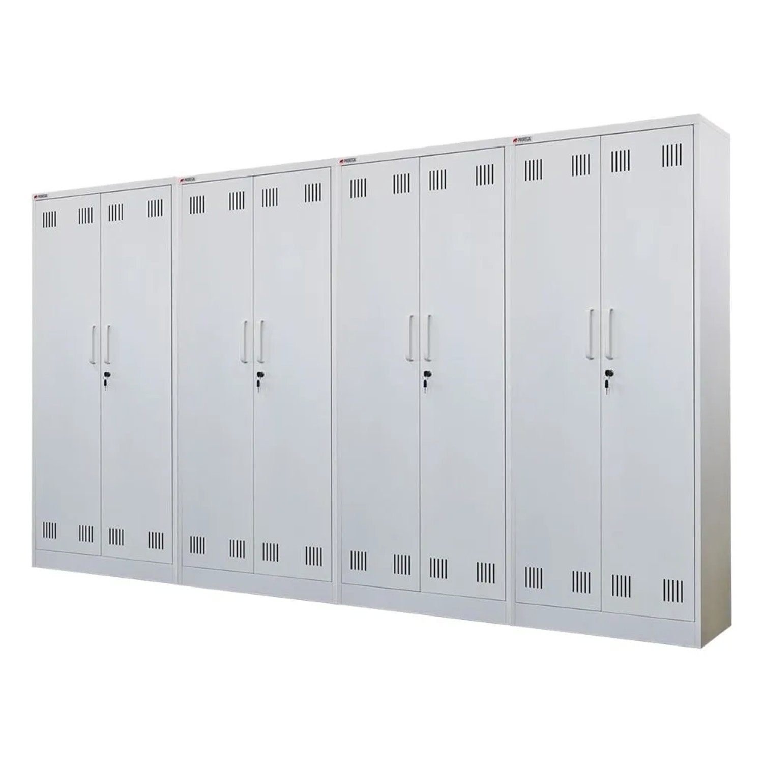 PROREGAL Mega Deal 4x Putzmittelschrank Rhino Metall 2 Türen Abschließbar Besenschrank Schmal 170x70x30Cm 5 Fächern & Kleiderstange Weiß Putzschrank